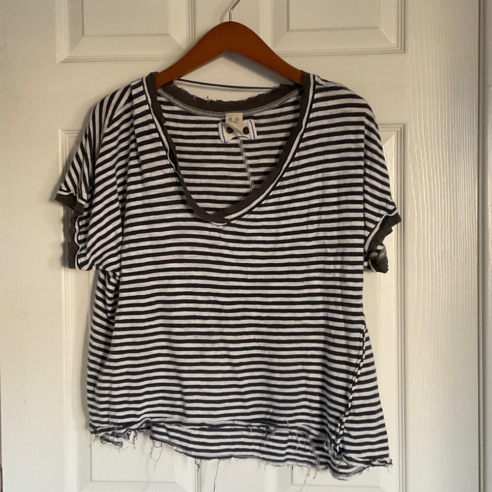 We The Free Steel Blue and White Striped Tee